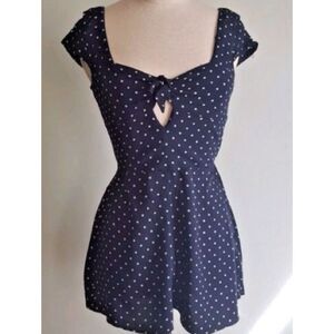 H&M Divided Brand Navy and White Polka Dot Romper Front Tie Babydoll Size 8